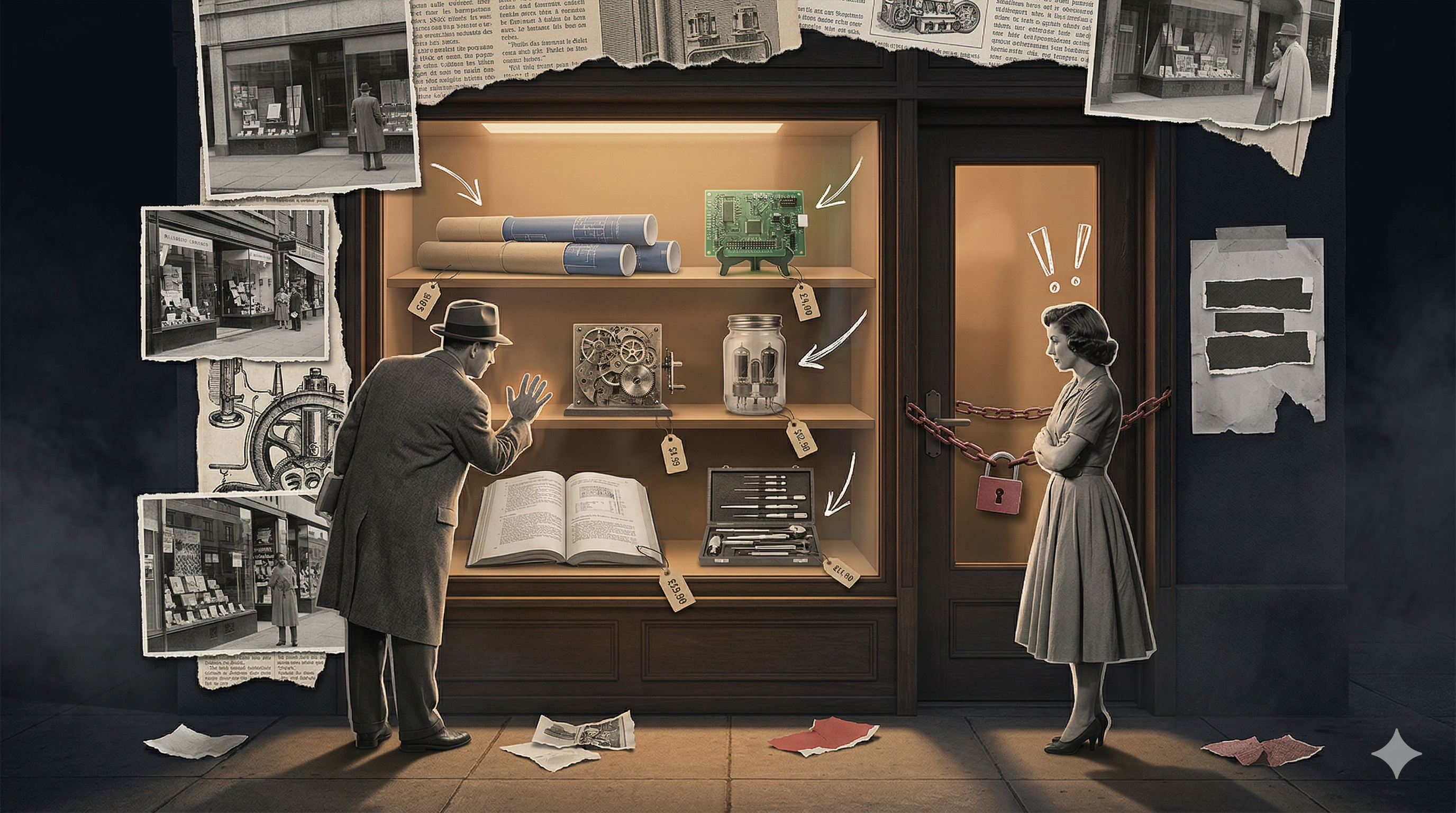 Display case with chained exhibits — open code, closed license