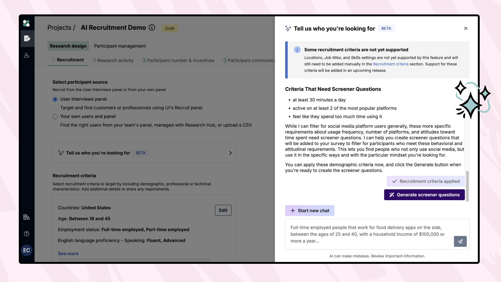 AI Assistant генерирует скринер-вопросы на основе описания аудитории