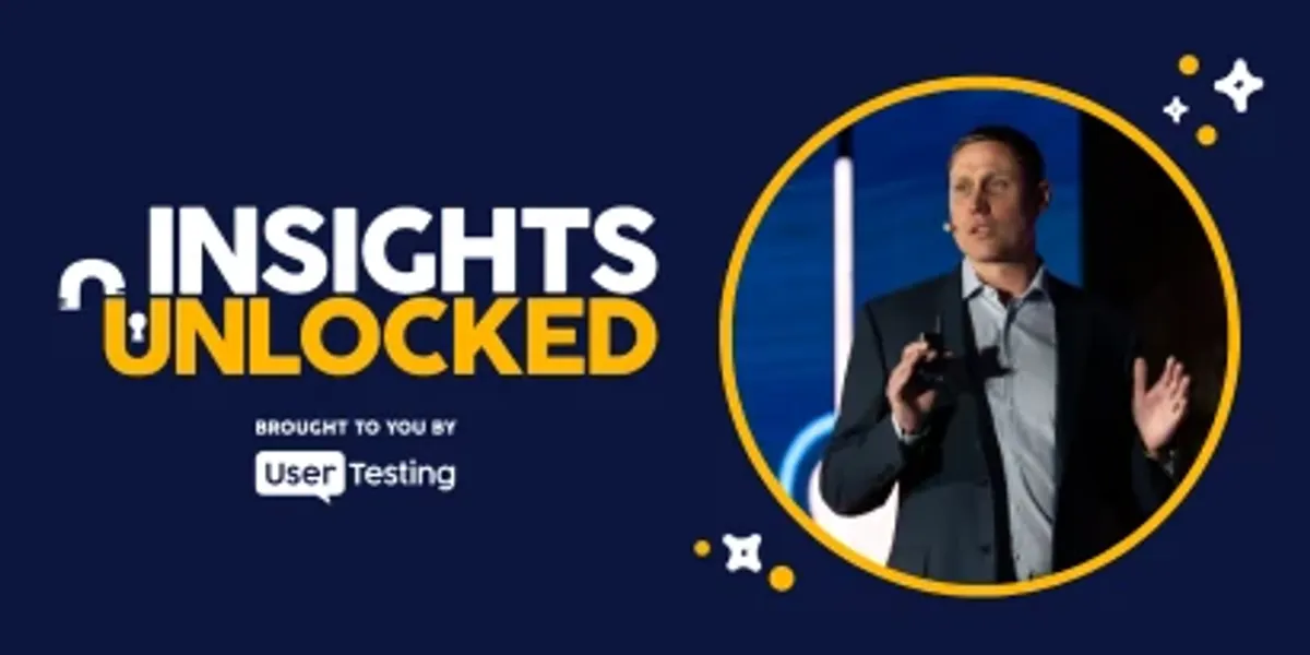 Постер подкаста UserTesting Insights Unlocked — эпизод о роли customer insights в эпоху ИИ